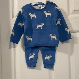 Janie & Jack adorable Soft sweater outfit 100% cotton with puppies NWT 6-12 mont